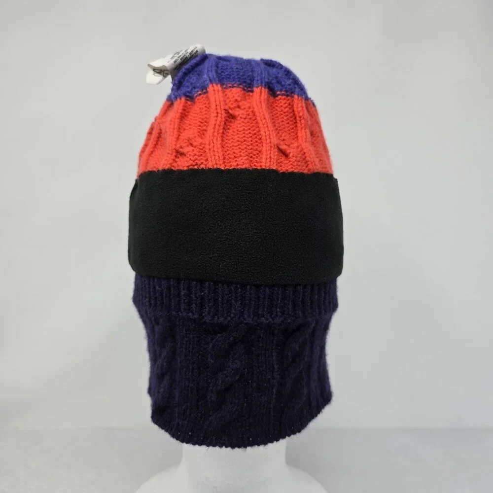 Patagonia Womens Wool Blend Ski Cap Beanie Knit Puff Pouf Blue Coral One Size